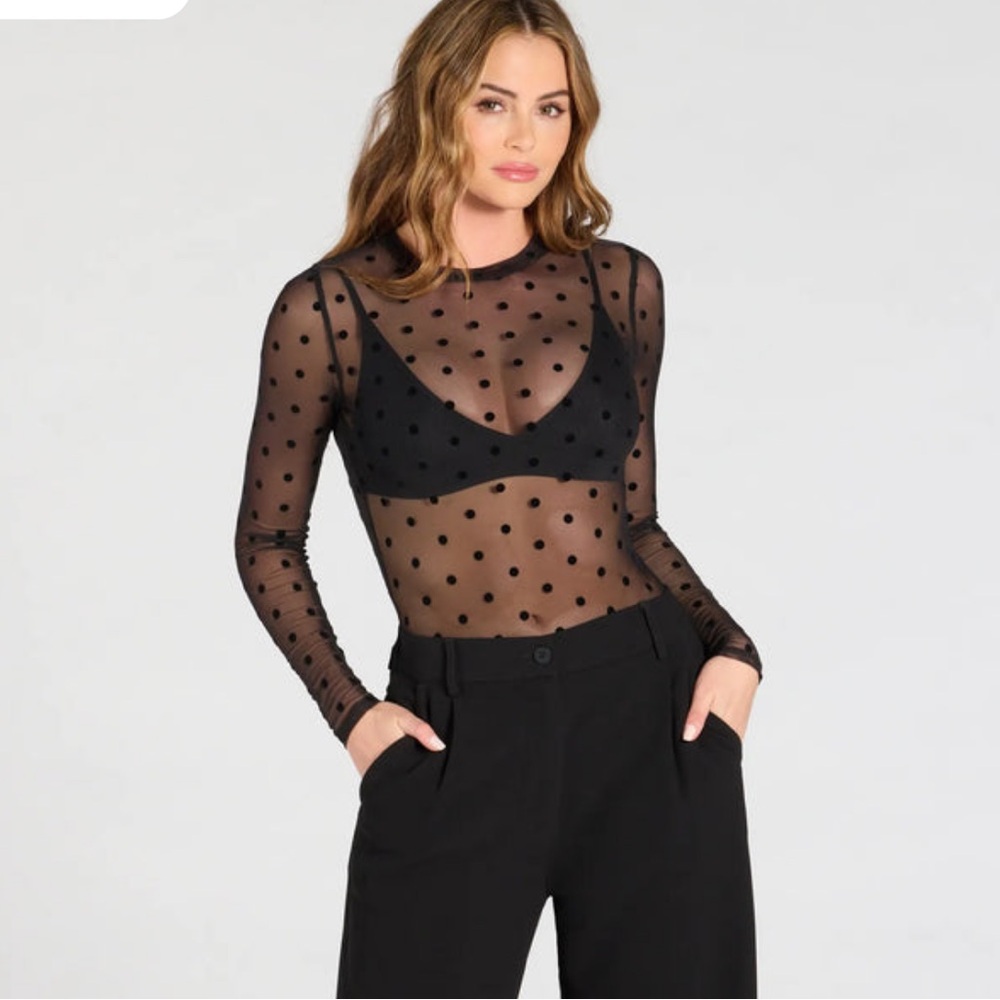 Windsor Sheer As Can Be Polka Dot Mesh Bodysuit
 thong long sleeve size medium
